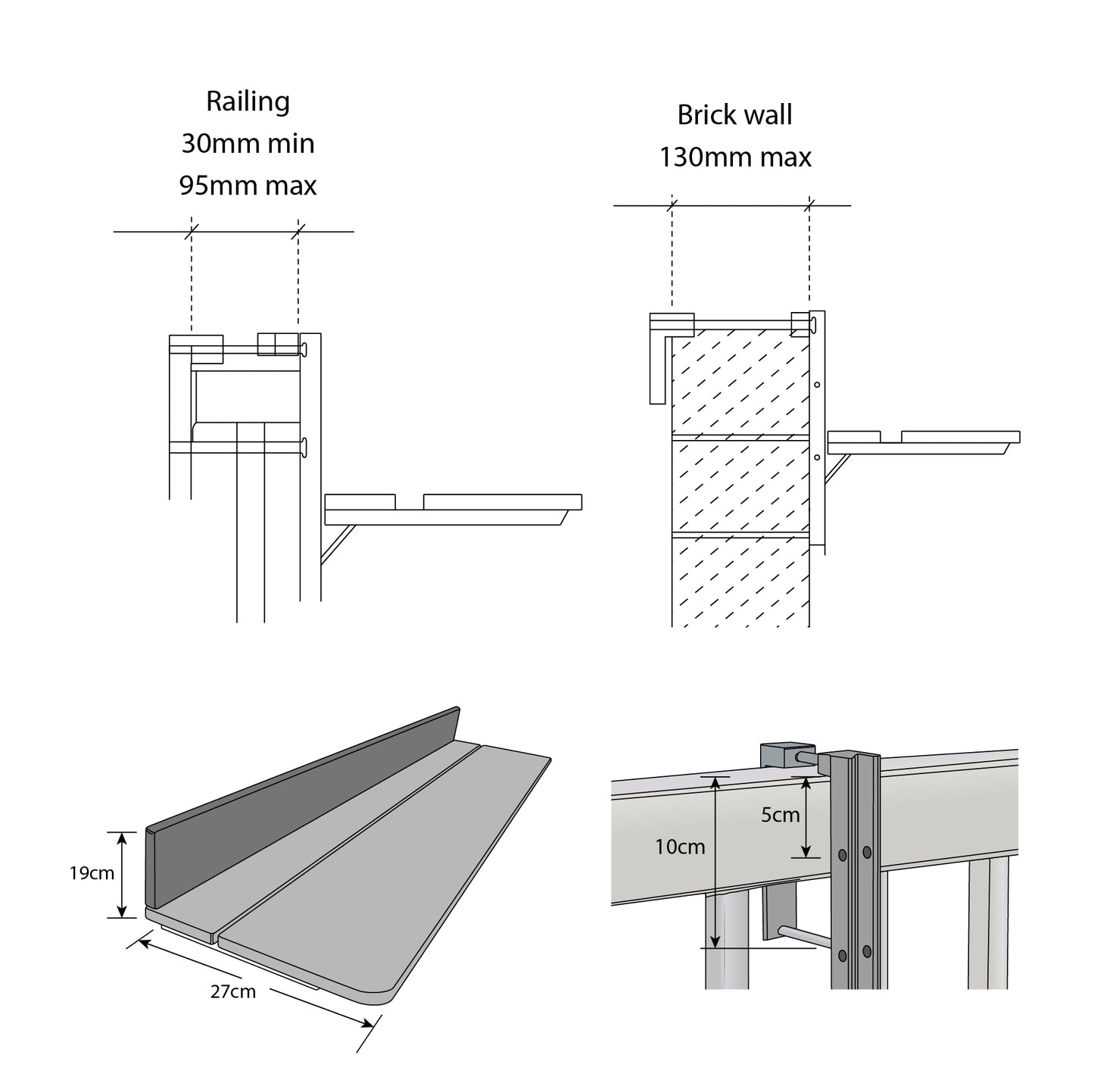 Fold Down Balcony Tables – Available in 60cm, 80cm and 120cm Lengths